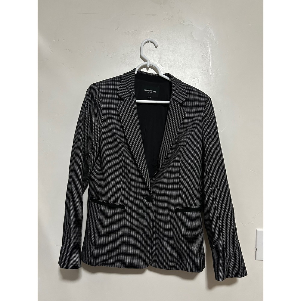Lafayette 148 New York Womens Black White Micro Dot Single Button Blazer Size 6